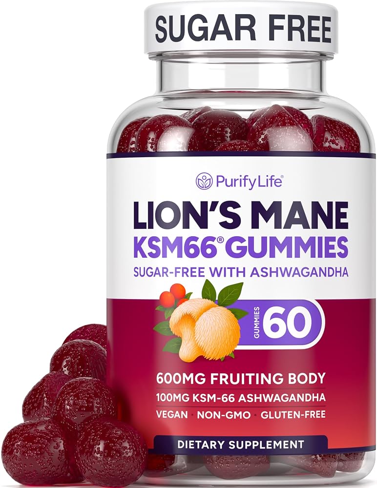 Purify Life Lions Mane Gummies with KSM-66 Ashwagandha - 60 Count