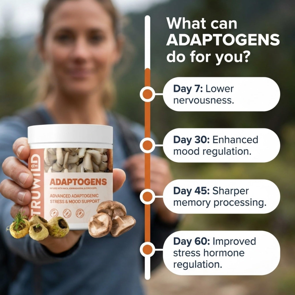 TruWild Adaptogens Vegan Capsule Supplement w/Ashwagandha + Maca