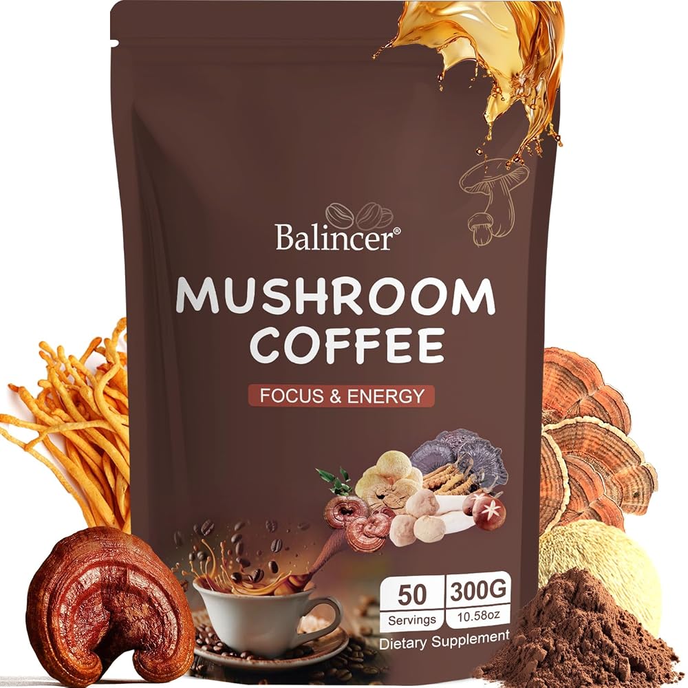 Balincer Mushroom Coffee, 6 Adaptogenic Mushrooms (Lion's Mane