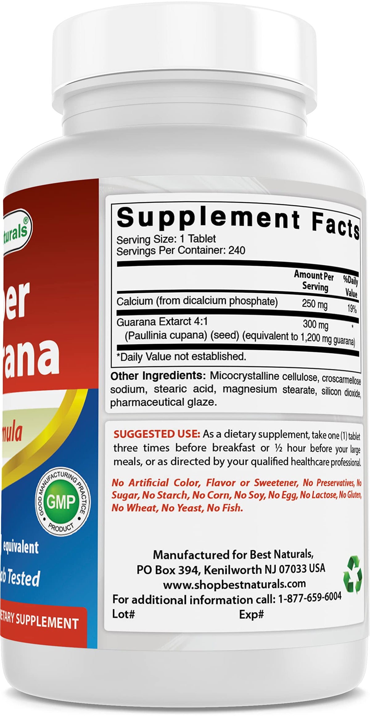 Best Naturals Guarana 1200 mg Energy Support - 180 Tablets - image 5