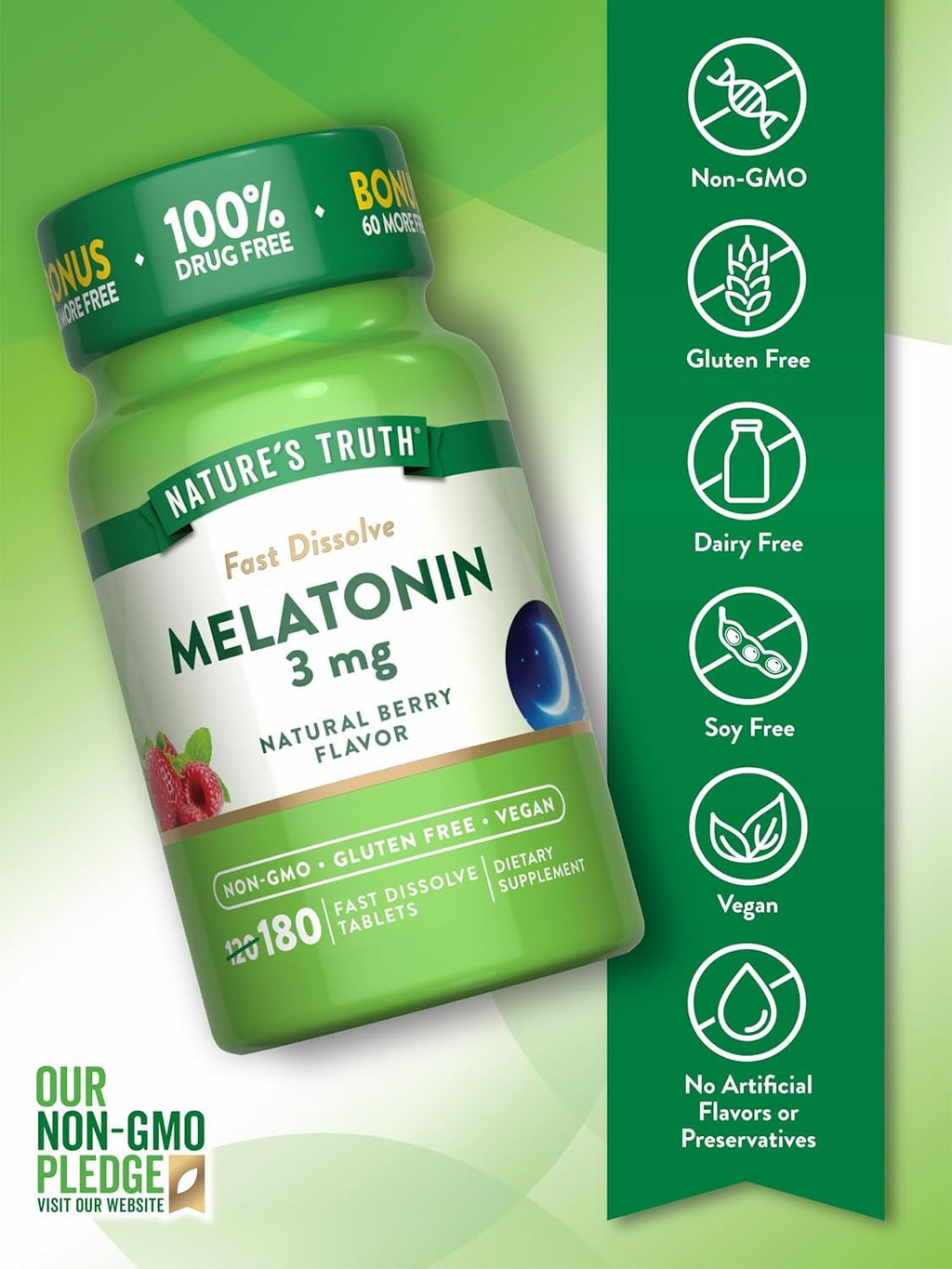 Nature's Truth Melatonin 3 mg Fast Dissolve Tablets - 540 Count - image 3