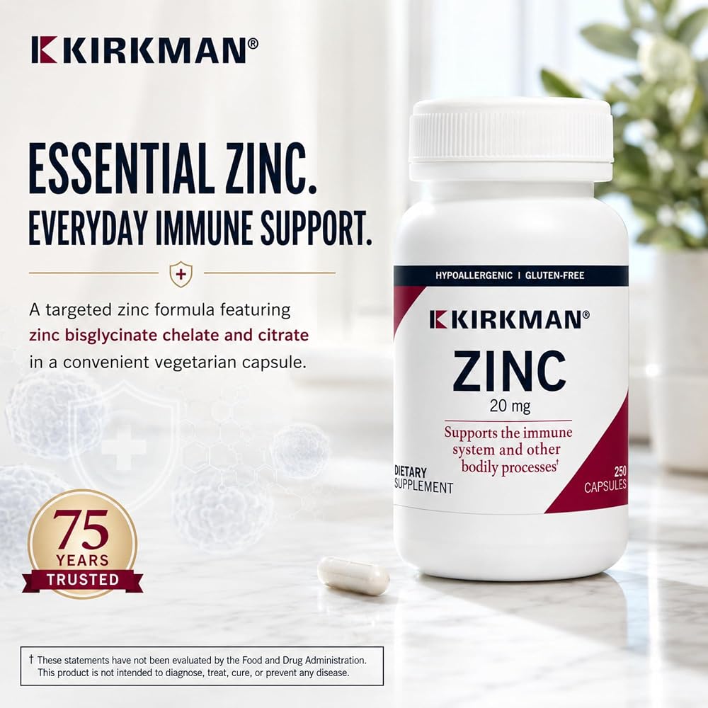 Kirkman Zinc 20 mg Hypoallergenic Mineral Supplement - 250 Vegetarian Capsules - image 2