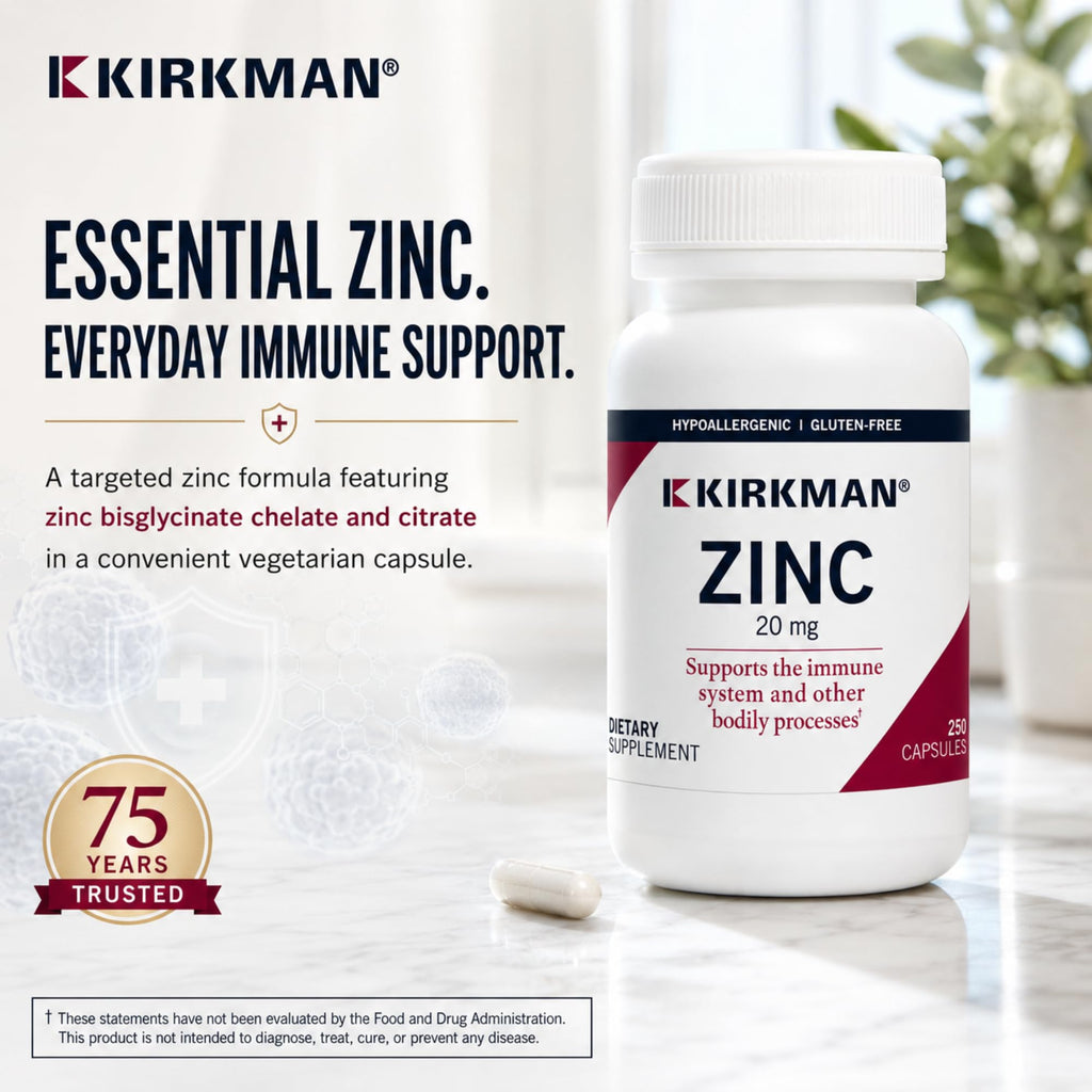 Kirkman Zinc 20 mg Hypoallergenic Mineral Supplement - 250 Vegetarian Capsules - image 2