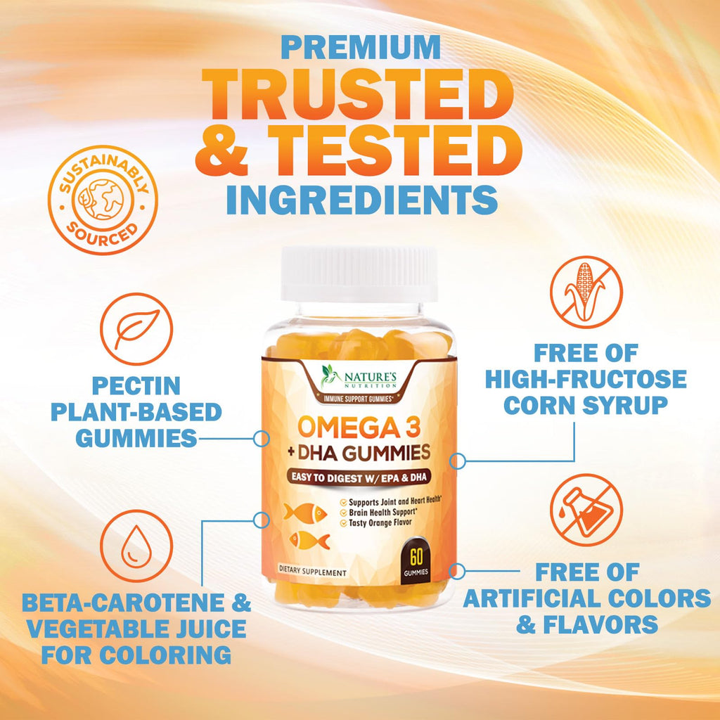 Nature's Nutrition Omega 3 Fish Oil Gummies - Extra Strength Omega-3