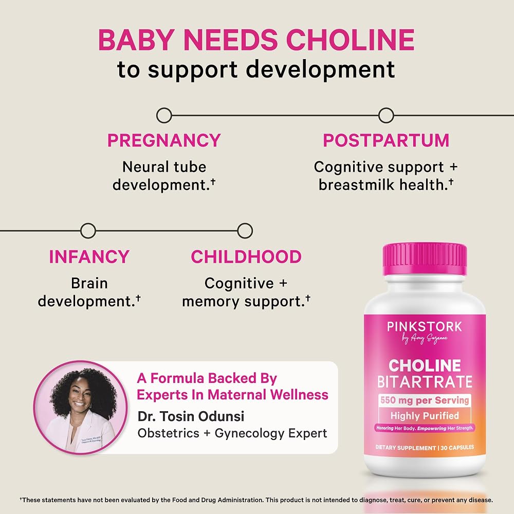 Pink Stork Choline Bitartrate 550 mg Prenatal - 30 Capsules - image 4