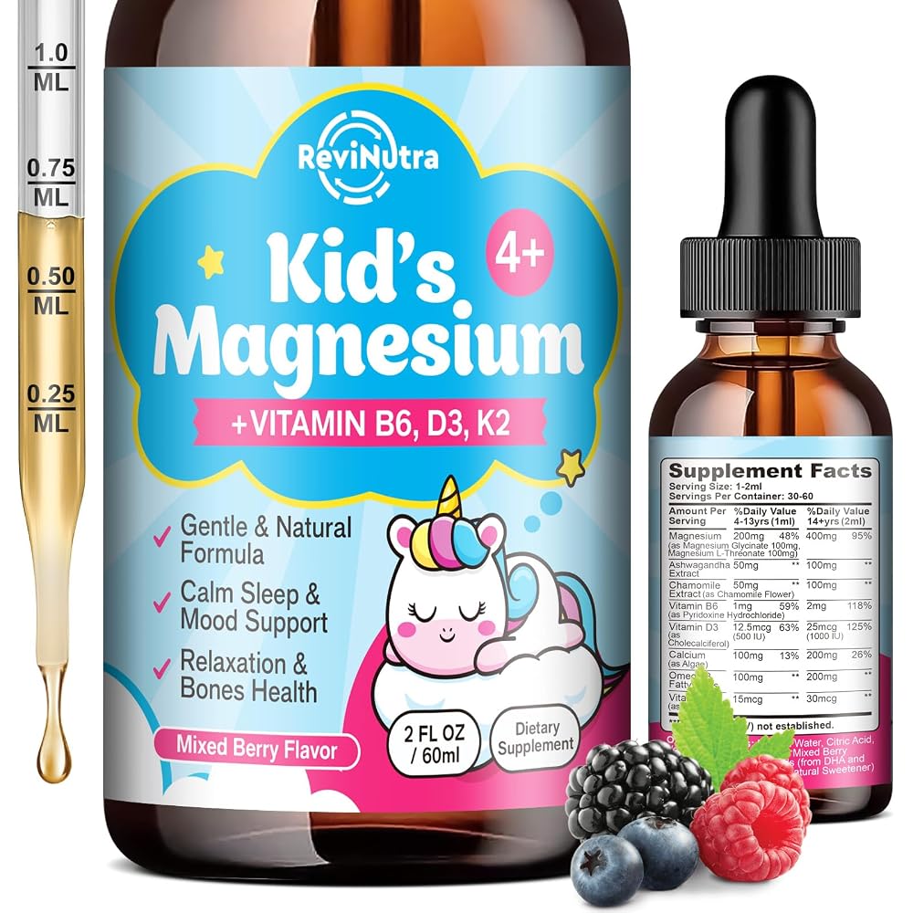 ReviNutra Kids Magnesium Glycinate Liquid Drops with Omega-3