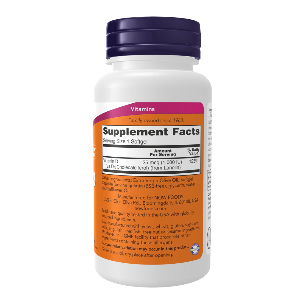 NOW Vitamin D-3 1,000 IU Structural Support - 360 Softgels - image 2