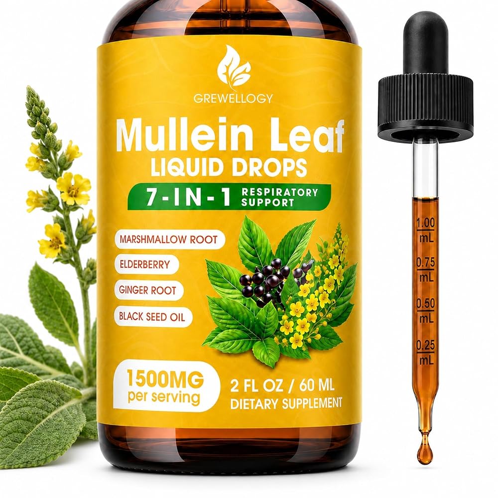 Grewellogy Mullein Drops for Lungs, 7-in-1 1500mg - 2 Fl Oz