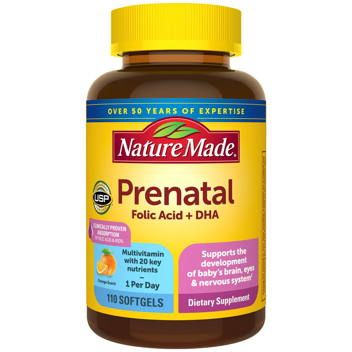Nature Made Prenatal Vitamins with Folic Acid + DHA - 110 Softgels