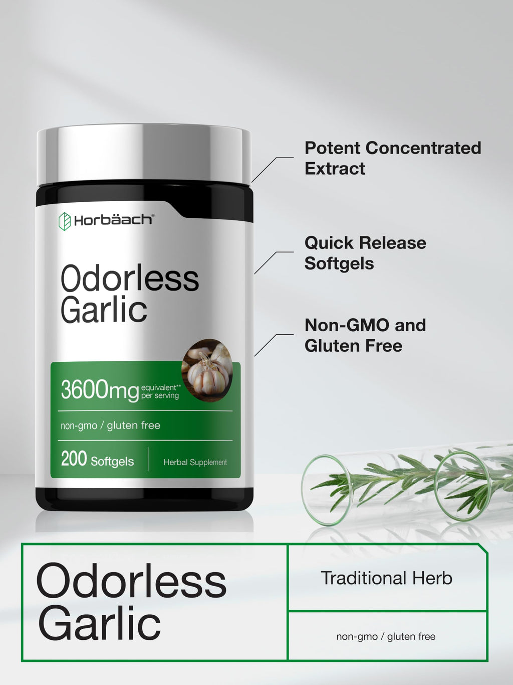 Horbäach Odorless Garlic Softgel Supplement - 200 Softgels - image 4