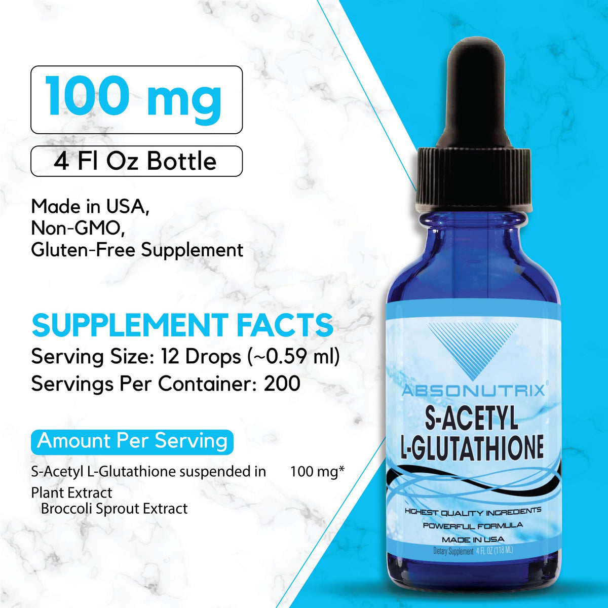 Absonutrix S-Acetyl L-Glutathione 100 mg Liquid - 4 Fl Oz - image 2