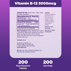 Natrol B12 5000 mcg Fast Dissolve Energy Metabolism - 200 Tablets - image 4