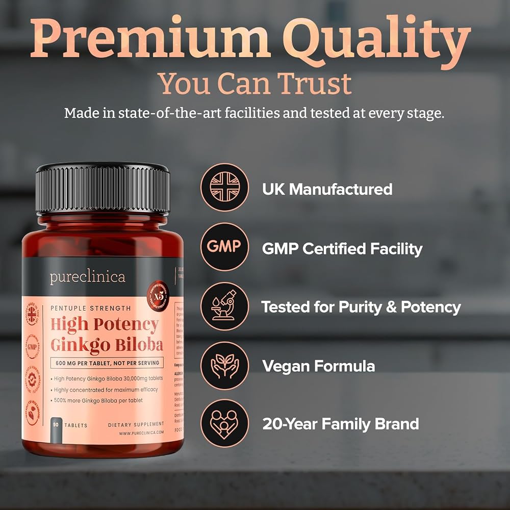 pureclinica Ginkgo Biloba 600mg 50:1 Extract - 90 Tablets - image 6