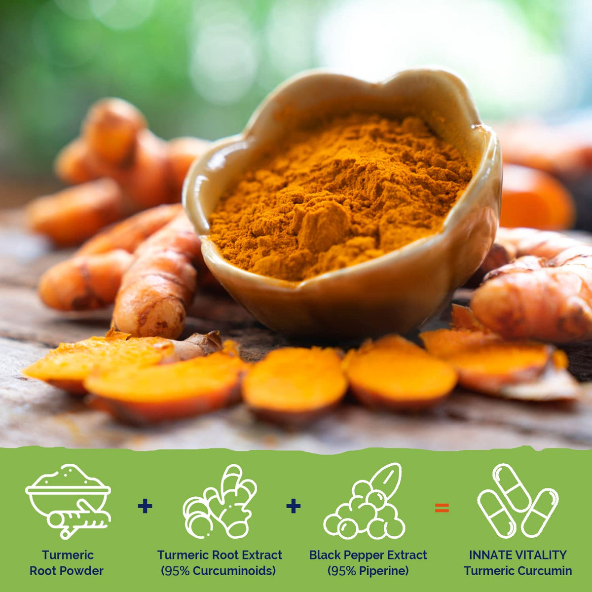 Innate Vitality Turmeric Curcumin 1800mg with Black Pepper - 90 Capsules - image 3