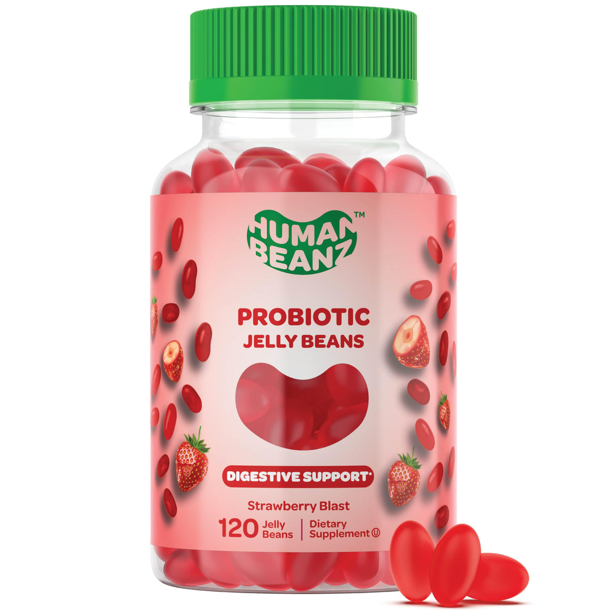 Human Beanz Probiotic Jelly Bean Gummies Strawberry Blast - 120 Count