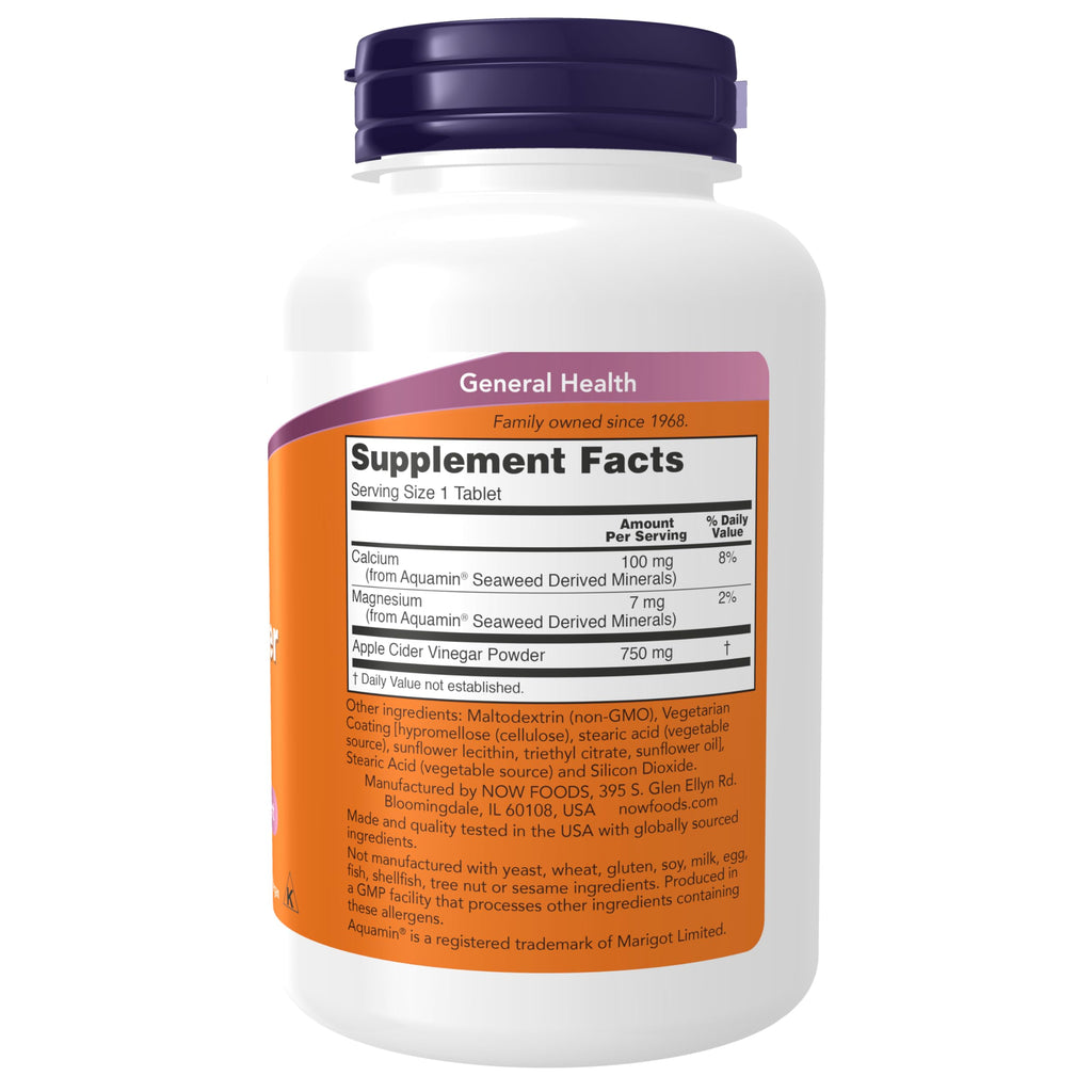 NOW Apple Cider Vinegar 750 mg Extra Strength - 180 Tablets - image 2