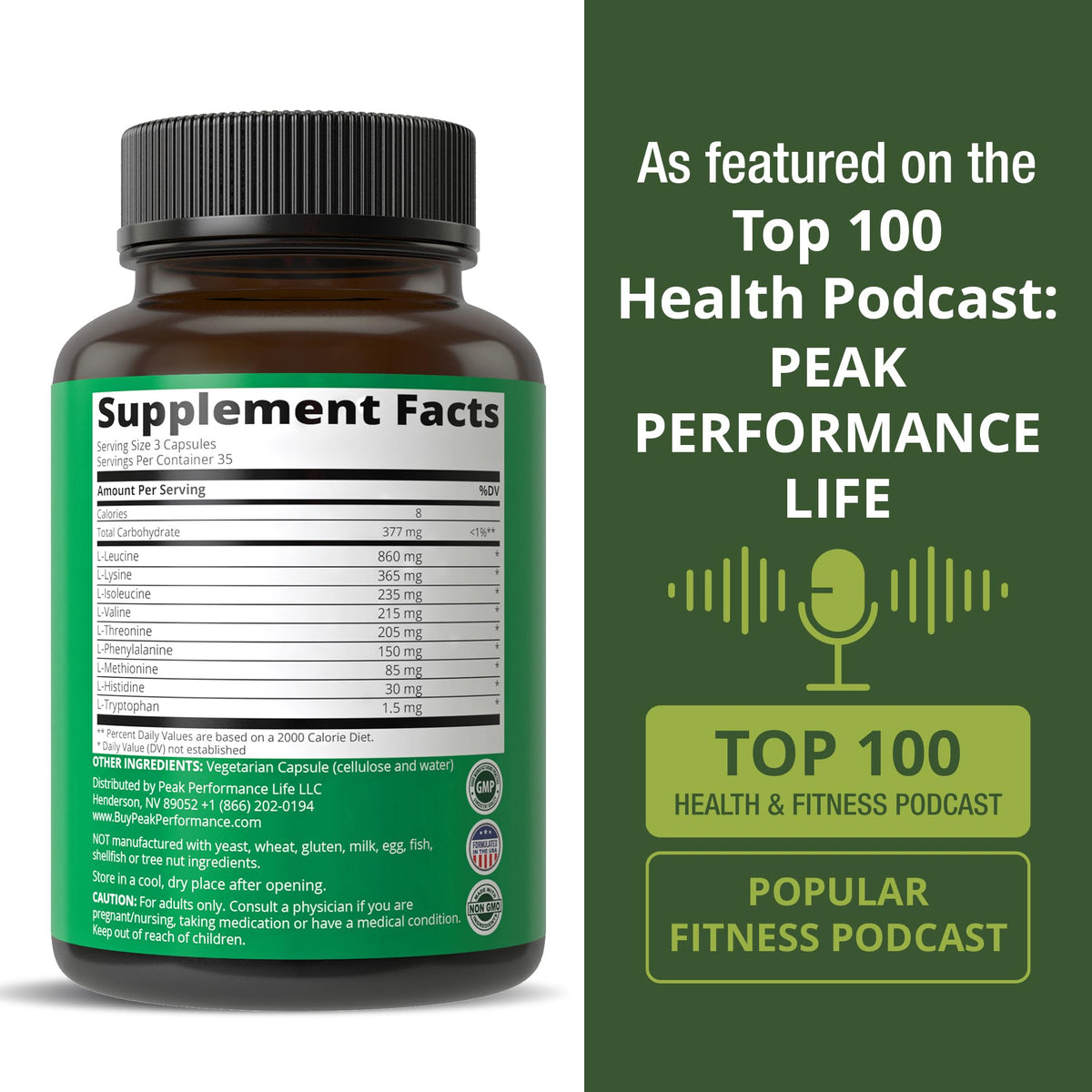 Peak Performance All 9 Essential Amino Acids - 105 Capsules - image 6