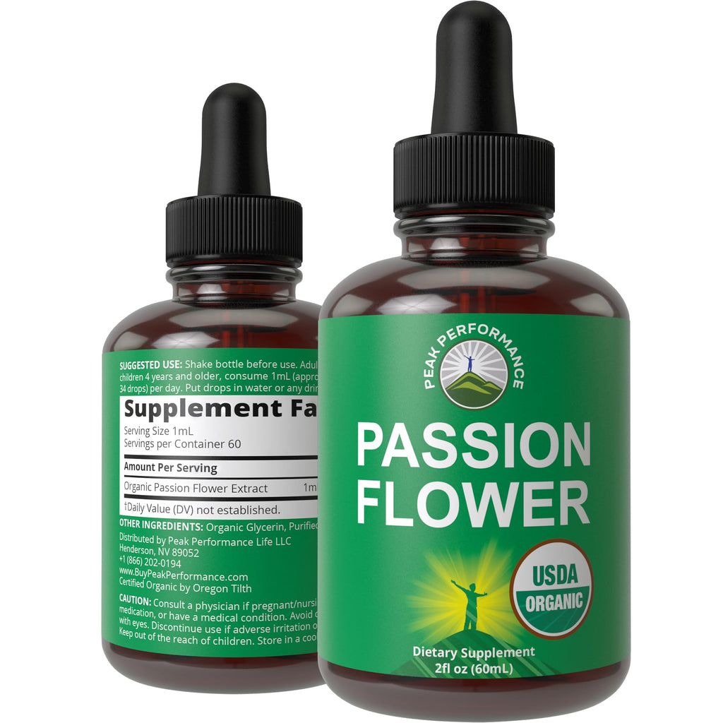 Peak Performance USDA Organic Passion Flower Extract Liquid Drops - 2 Fl Oz