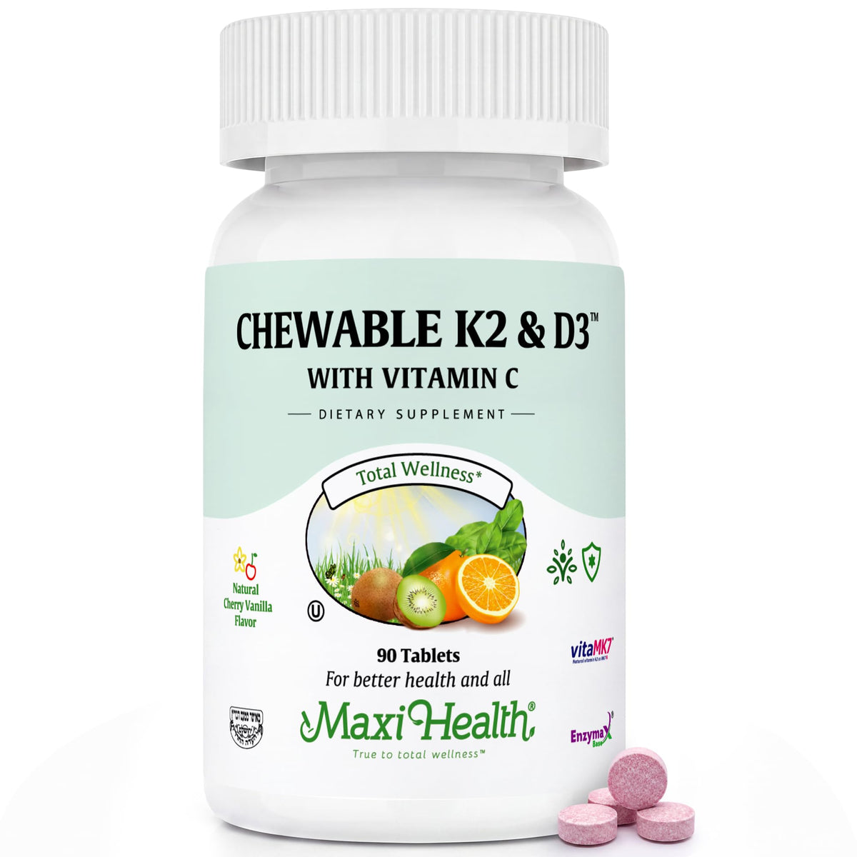 Maxi Health Vitamin D3 K2 2000 IU with 90 mcg K2 - 90 Chewables