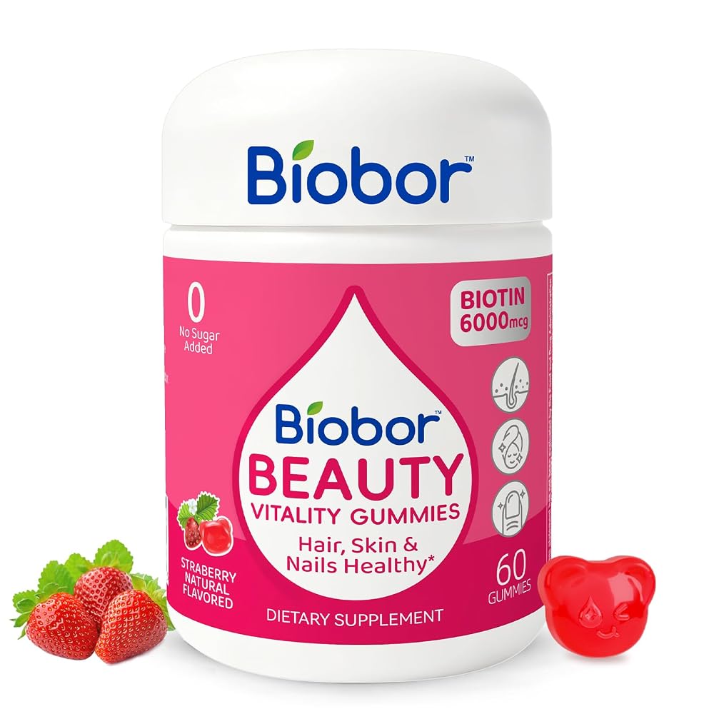 Biobor Hair Skin & Nails Gummies with 6000 mcg Biotin - 60 Count