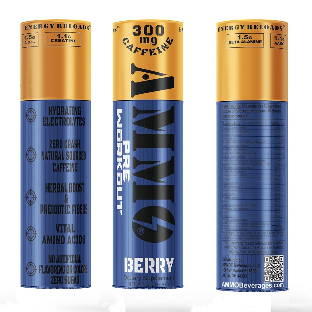 AMMO Pre Workout Berry Powder Extra Strength 300mg Caffeine - 12 Pack - image 3