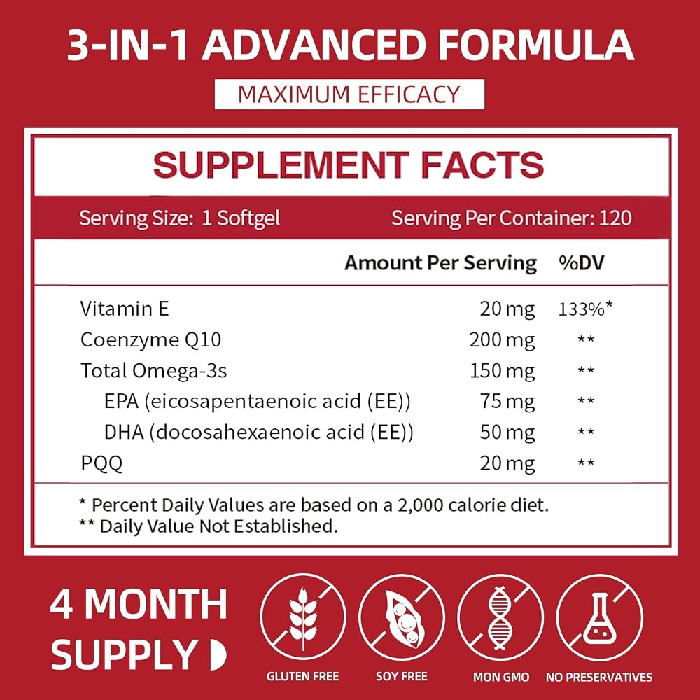 Cozynol CoQ10 200mg Softgels with PQQ & Omega-3 - 120 Count - image 2