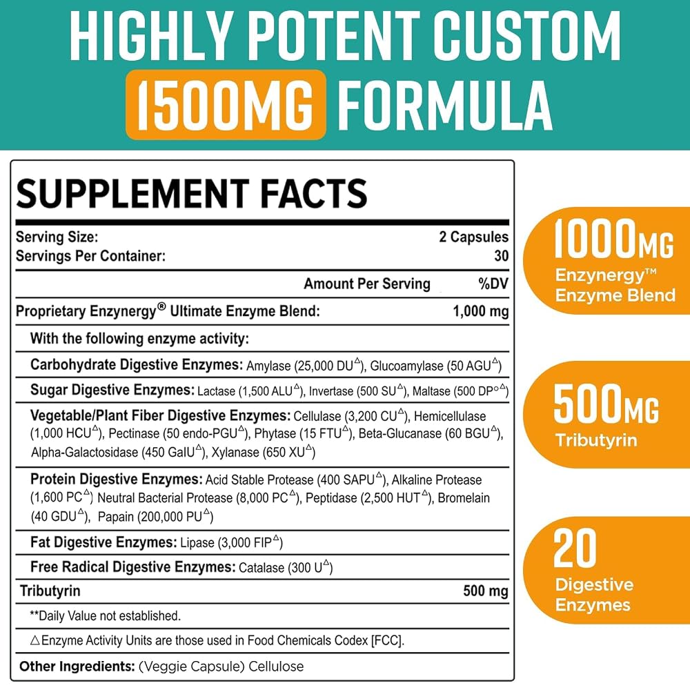 Orgabey Digestive Enzymes 1000mg with Postbiotics - 60 Capsules - image 2