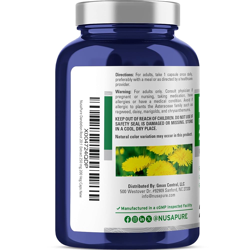 NusaPure Dandelion Root 250mg Vegan - 200 Vegetarian Capsules - image 3