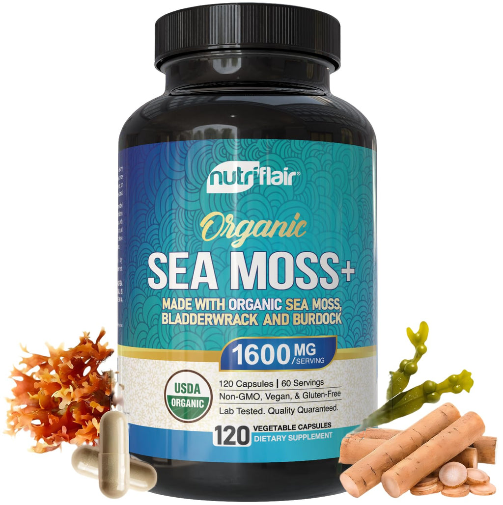 NutriFlair Organic Sea Moss 1600mg - 120 Vegetarian Capsules