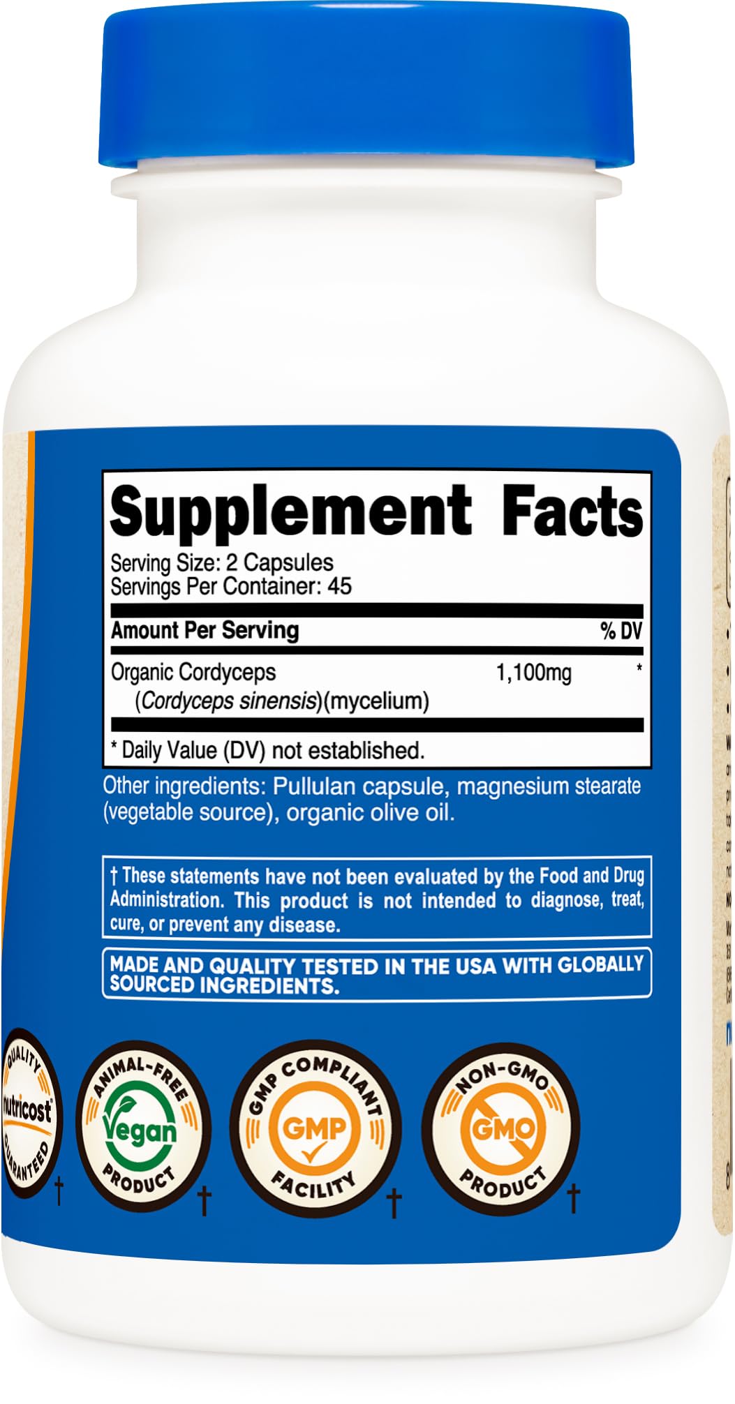 Nutricost Organic Cordyceps Mushroom Capsules 1100mg - Certified CCOF