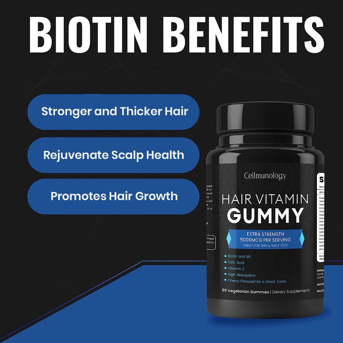 CELLMUNOLOGY Hair Vitamin Gummy with Biotin 5000 MCG - 60 Gummies - image 4