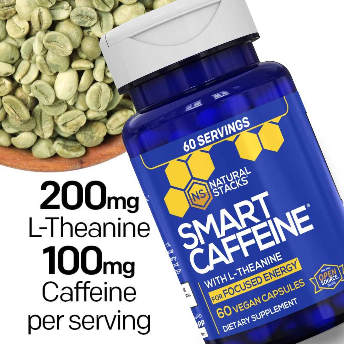 Natural Stacks Smart Caffeine with L-Theanine 200mg - 60 Capsules - image 3