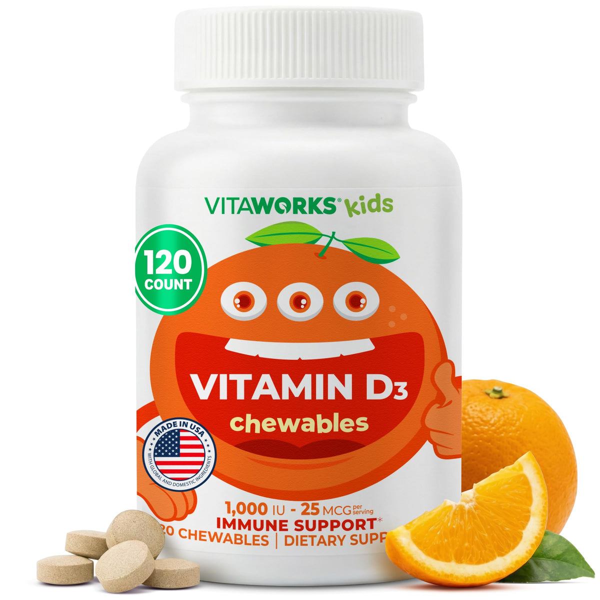 VitaWorks Kids Vitamin D Chewable Tablets 1000 IU - 120 Count