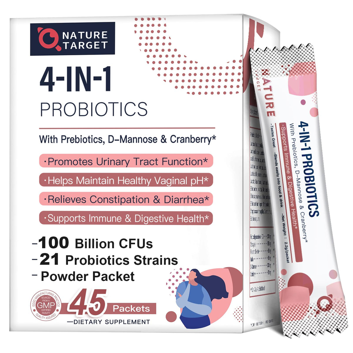 NATURE TARGET Women's Probiotics Powder 100 Billion CFU - 45 Servings