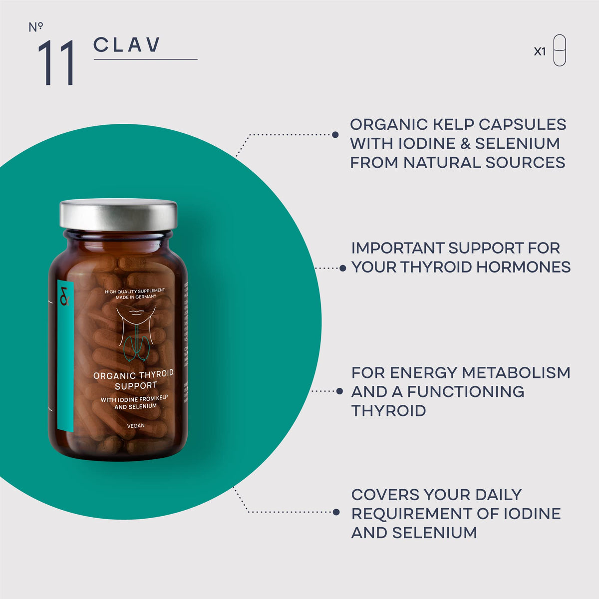 CLAV Organic Thyroid Support Supplement with Iodine & Selenium - 120 Capsules - image 3
