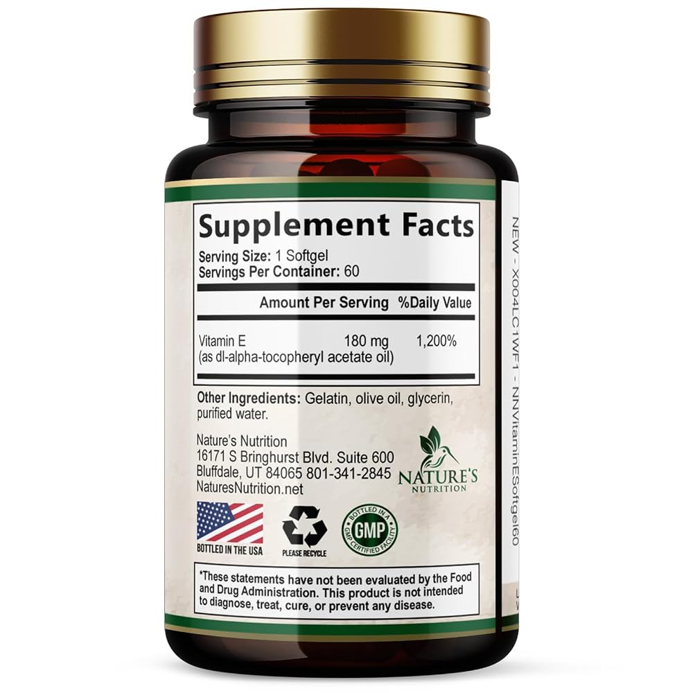 Nature's Nutrition Vitamin E 180mg Per Serving - E Vitamins DL-Alpha