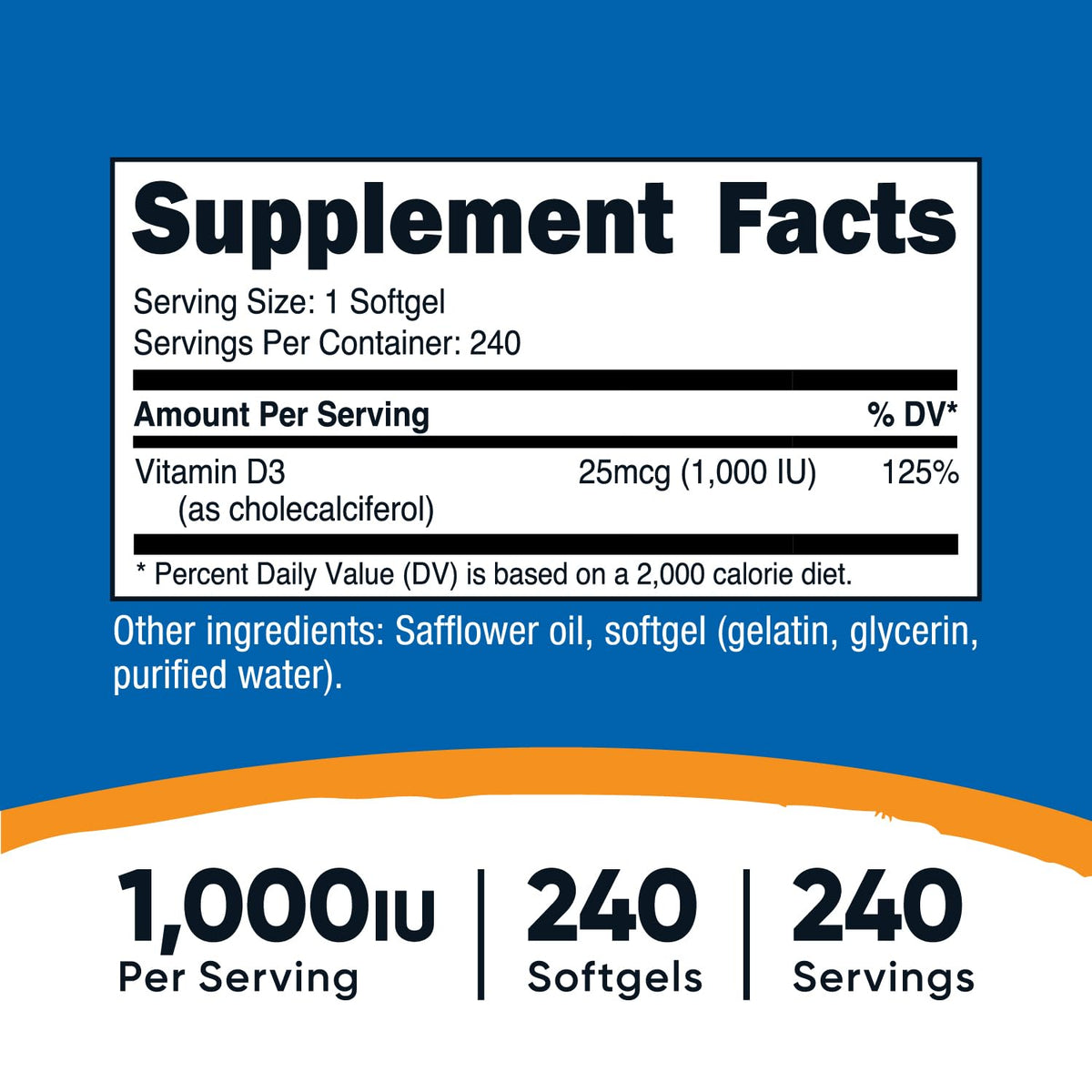 Nutricost Vitamin D3 1000 IU - 240 Softgels - image 2