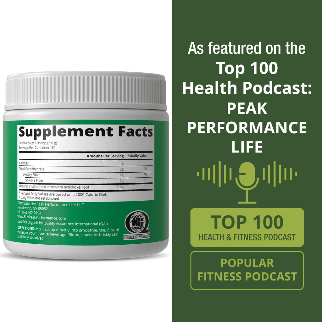 Peak Performance Organic Inulin Powder Prebiotic Fiber - 2.7 oz - image 6