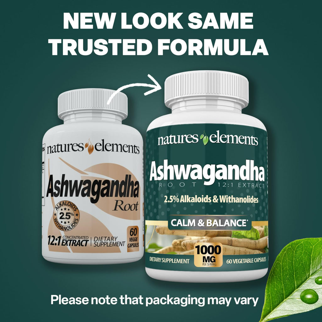 Natures Elements Ashwagandha Root 12:1 Extract 1000mg - 180 Vegetarian Capsules - image 2