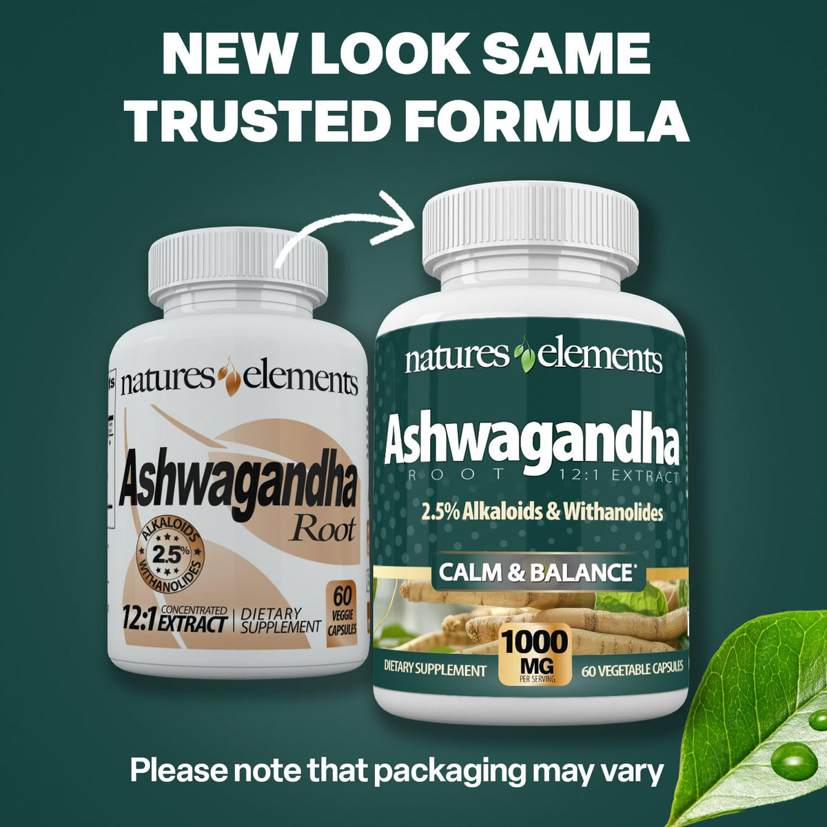 Natures Elements Ashwagandha Root 12:1 Extract 1000mg - 180 Vegetarian Capsules - image 2