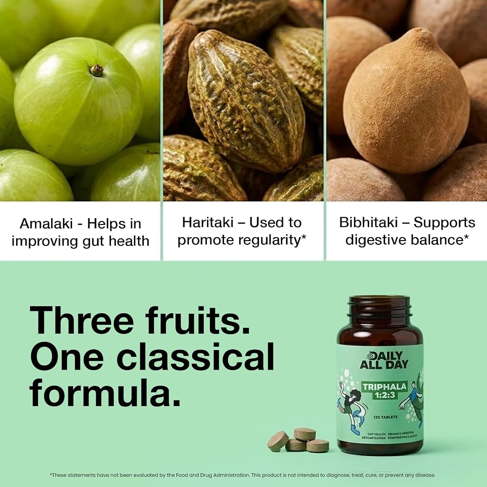 Daily All Day Triphala Tablets 1:2:3 Ratio for Digestion - 120 Tablets - image 2