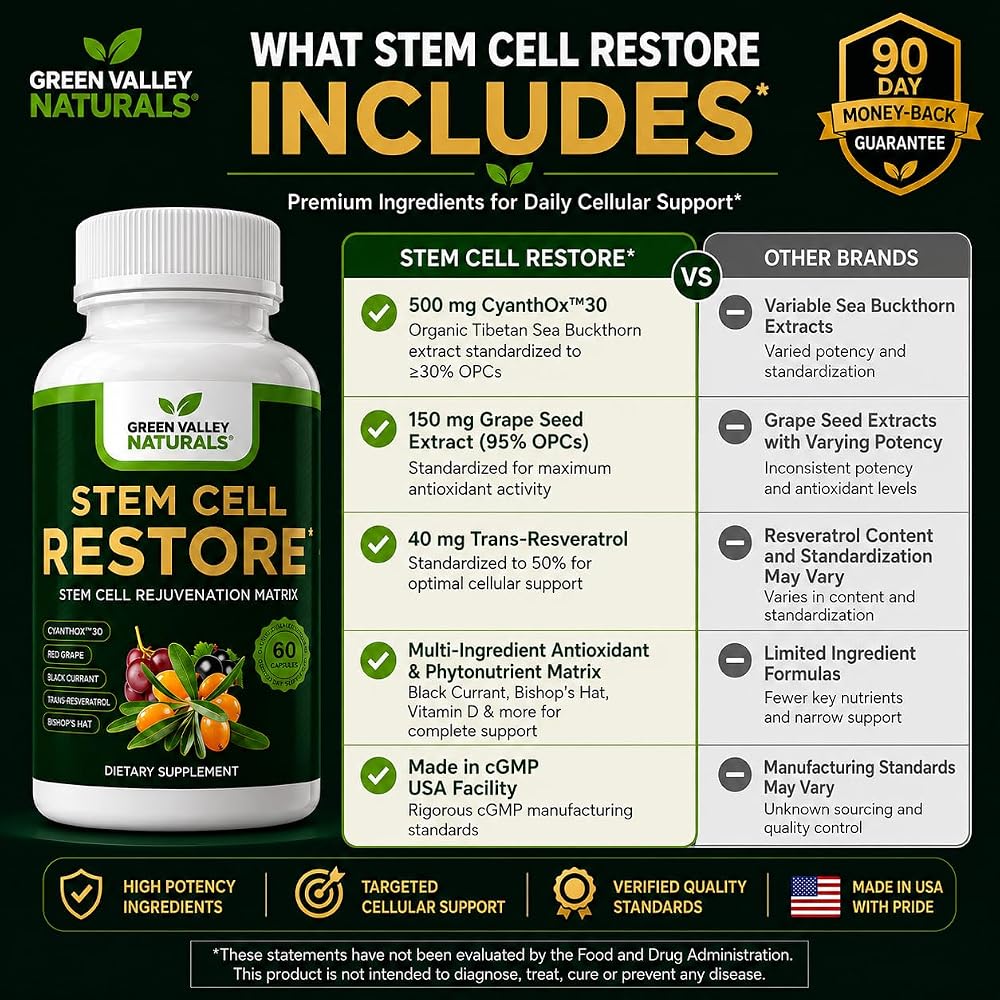 Green Valley Naturals Stem Cell Restore Antioxidant - 60 Vegetarian Capsules - image 4