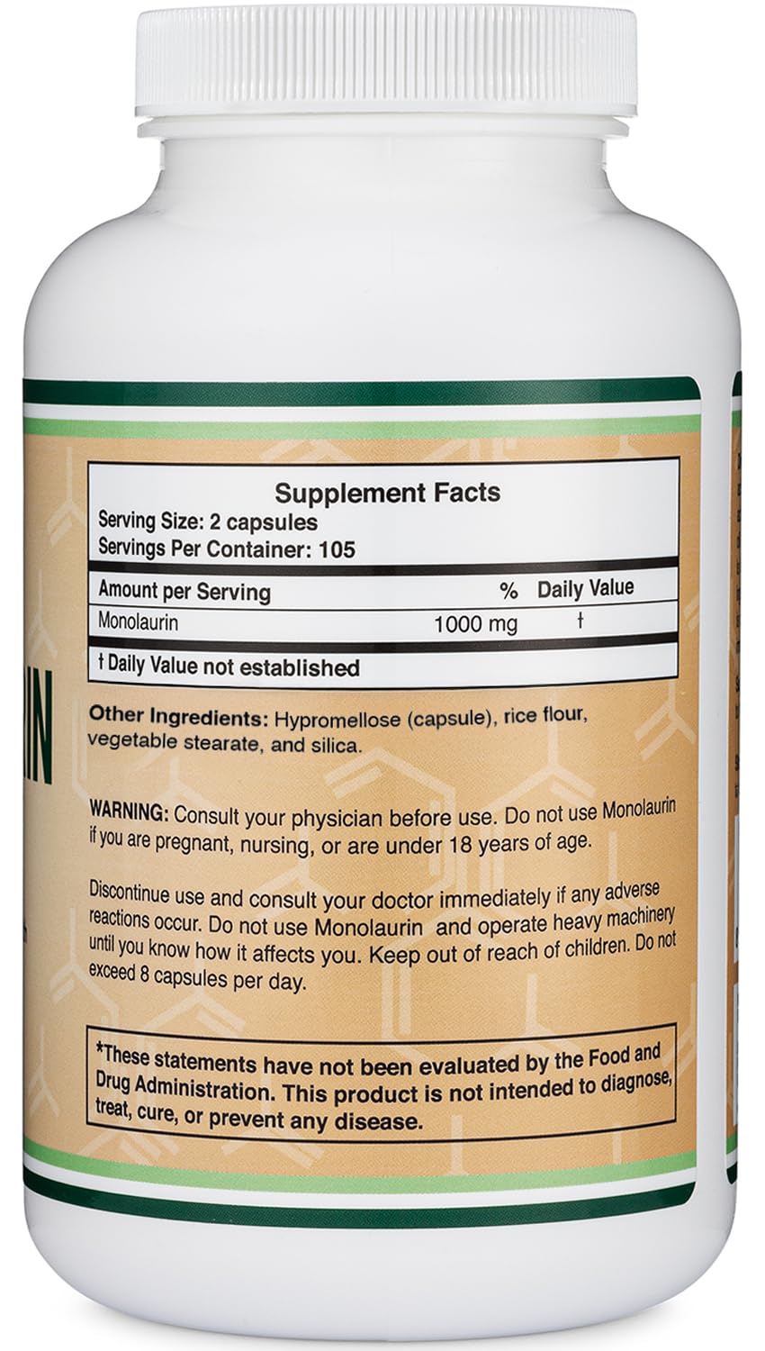Double Wood Supplements Monolaurin 1,000mg Immune Support - 210 Capsules - image 3