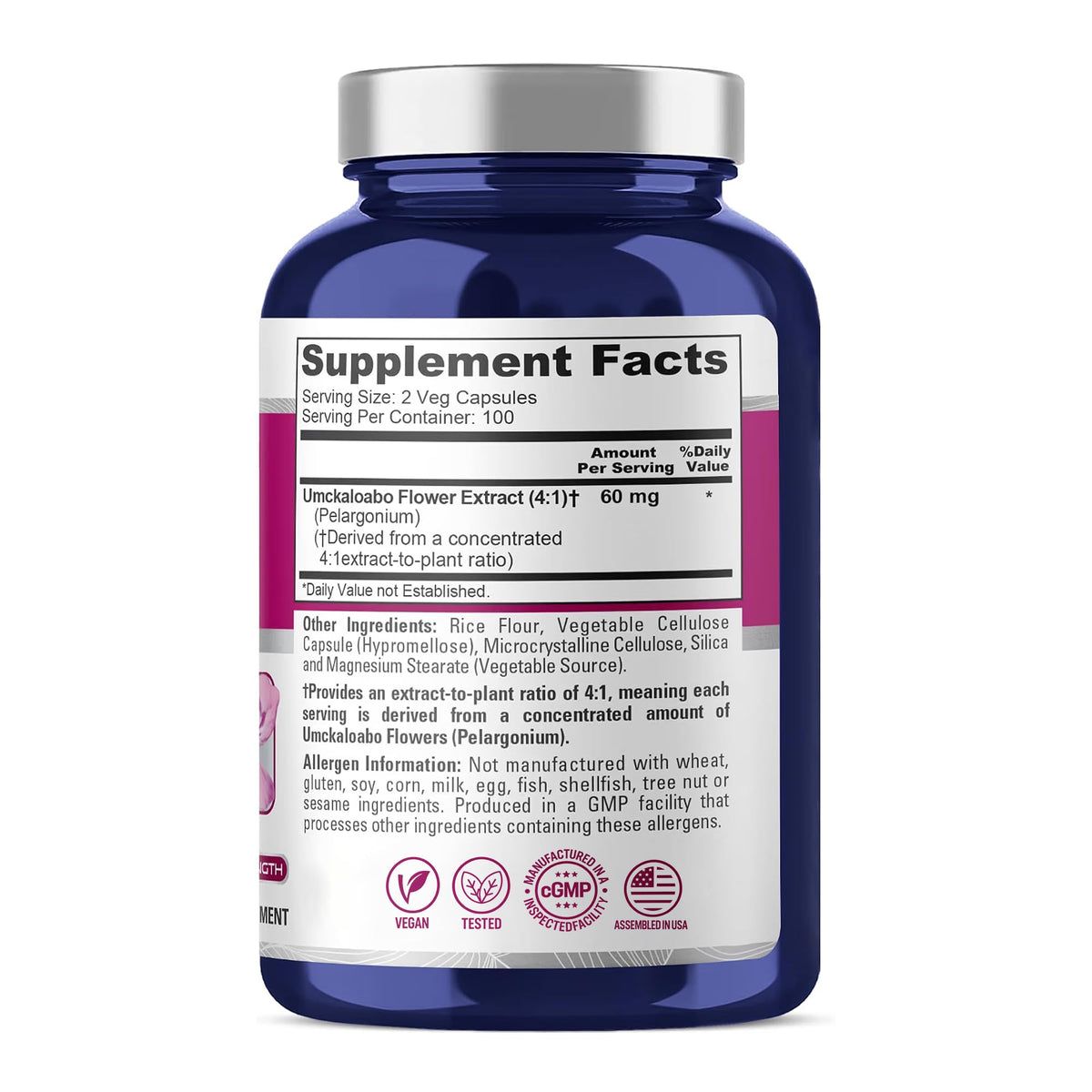 NusaPure Umckaloabo 60mg Vegan - 200 Vegetarian Capsules - image 2