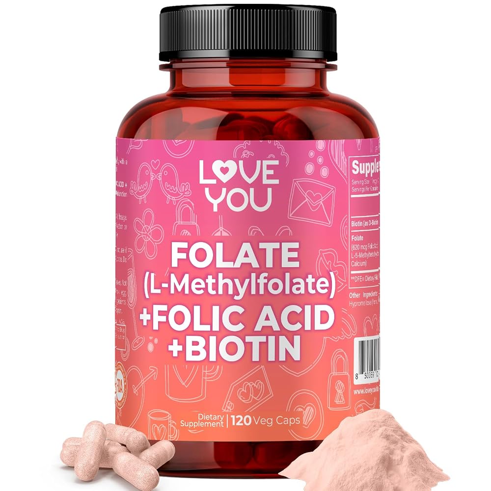 Love You Folate L-Methylfolate + Biotin 10,000 mcg - 120 Vegan Capsules