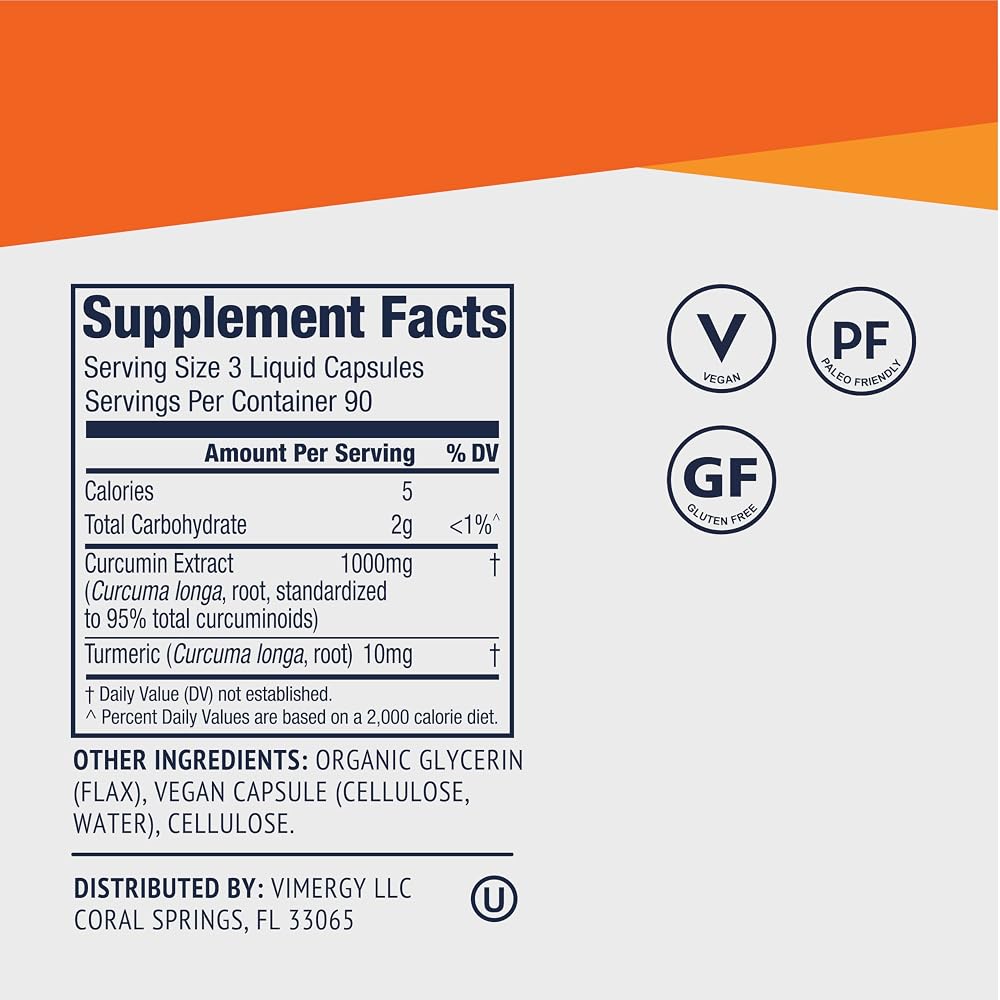 Vimergy Curcumin 1000mg with Turmeric 95% Curcuminoids - 270 Capsules - image 4