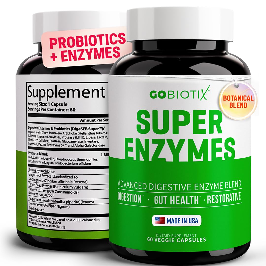 GoBiotix Digestive Enzymes with Prebiotics and Probiotics - 60 Capsules