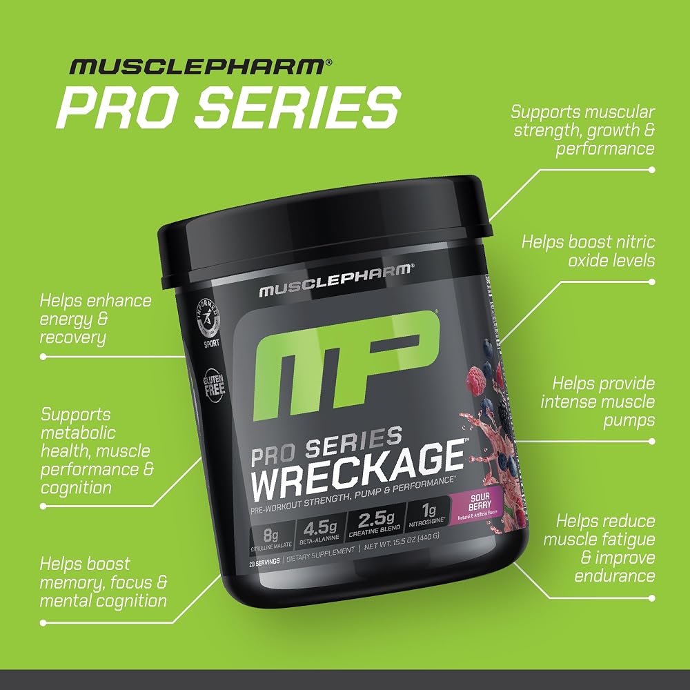 Muscle Pharm Wreckage Pre-Workout Powder Sour Berry - 20 Servings - image 3