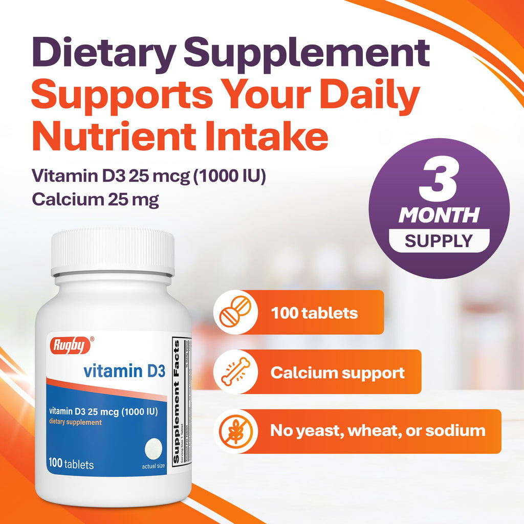 Rugby Vitamin D3 25 mcg (1,000 IU) - 100 Tablets - image 4