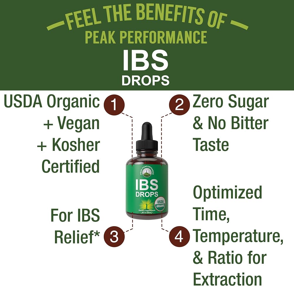 Peak Performance USDA Organic IBS Relief 5-in-1 Liquid Drops - 2 Fl Oz - image 2